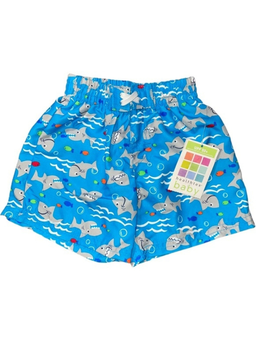 Healthtex Shark Fish Hawaiian Ocean Swimsuit Infant Boys 3 to 6 Mos Blue Lined